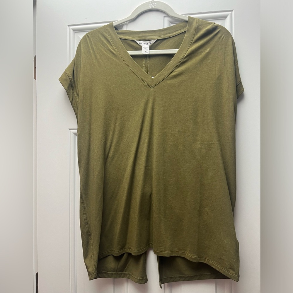 Athleta Olive V-Neck Short Sleeve Tee